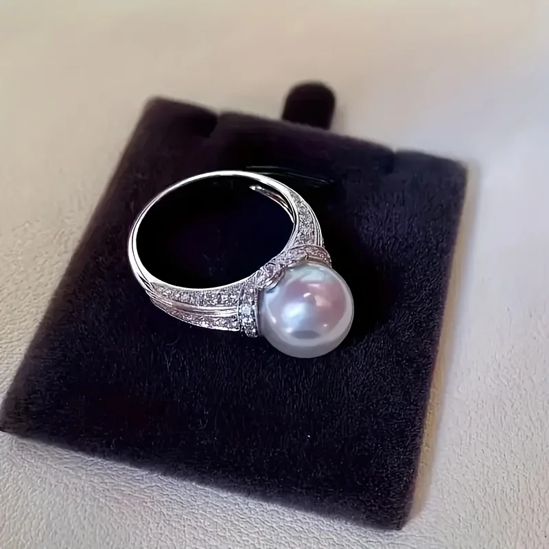 Elegant Imitation Pearl Silver Color Wedding Rings Women Shiny CZ Romantic Marriage Ceremony Party Ring Fashion Accessories - view 5