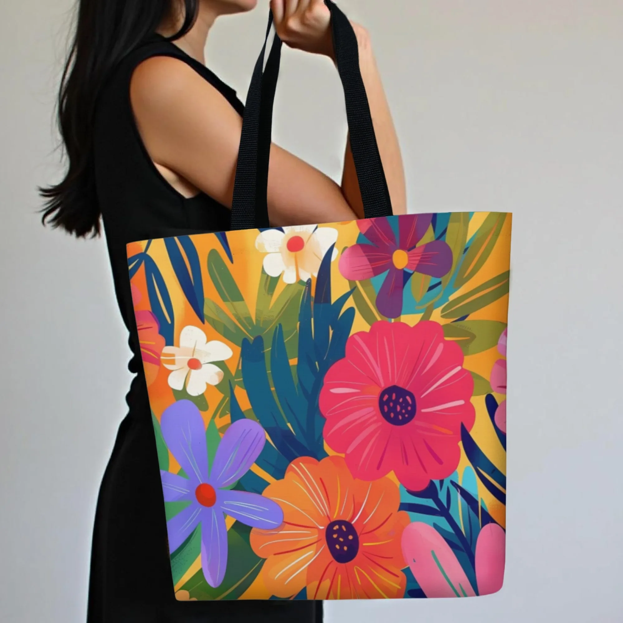 

Spring Summer Tropical Floral Print Women's Canvas Tote Bag Durable Canvas Colorful Pastoral Style Daily Commuter Shopping Bag