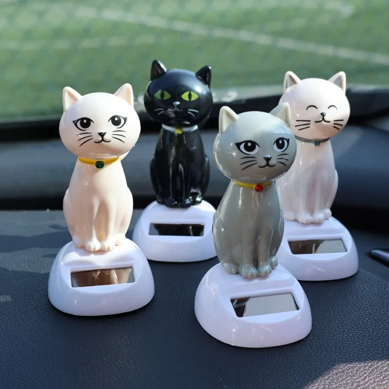 Car Solar Swing Cat Ornaments Shaking Head Doll Creative Cartoon Shape Attracting Wealth Car Interior DIY Decoration Accessories