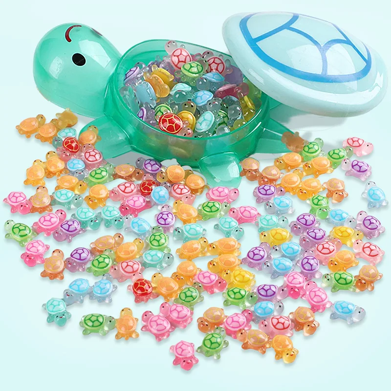 1set Large Luminous Turtle Storage Box with Mini Colorful Turtles DIY Desktop Ornament for Home