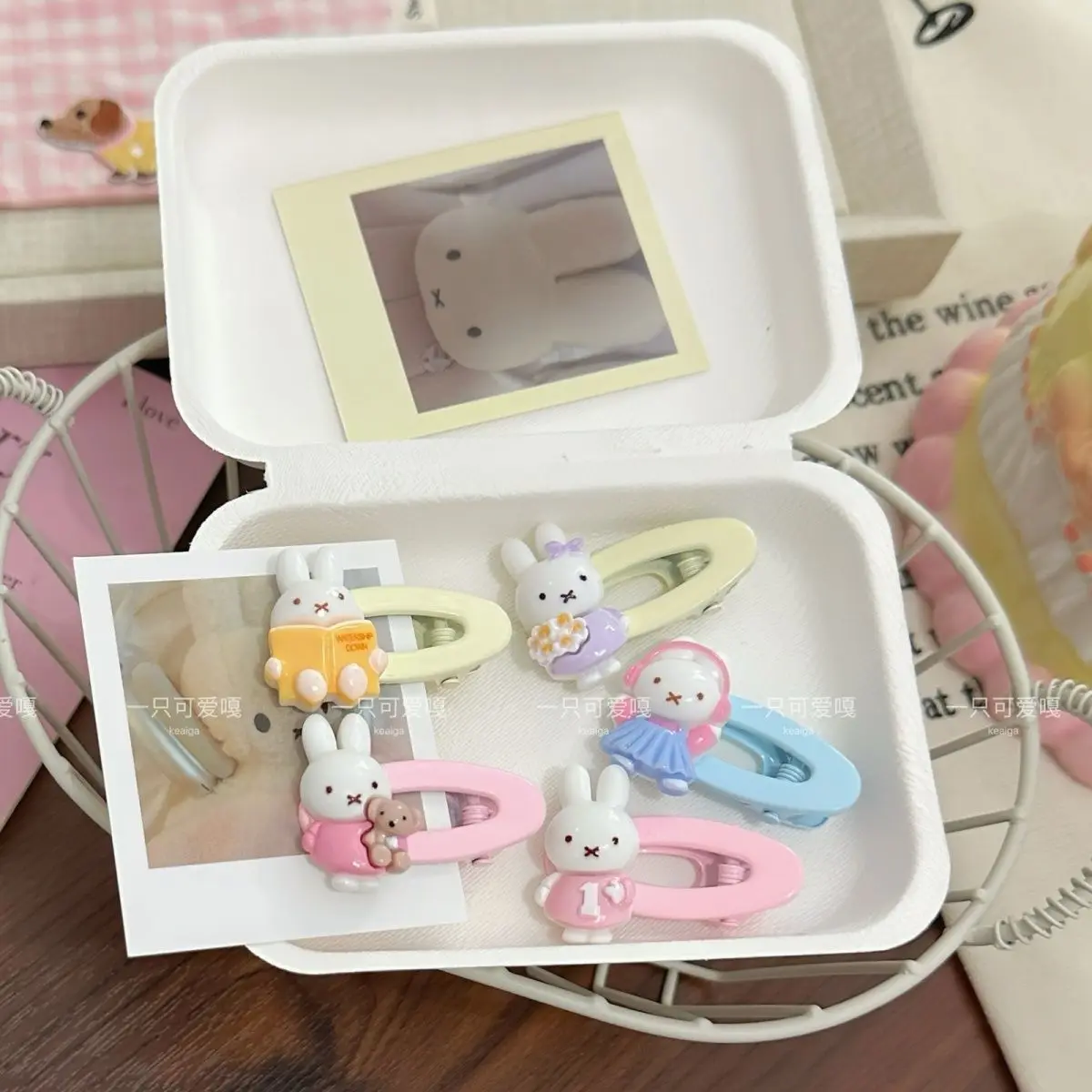 5 SZT. Spineczek do włosów Miffy Słodkie Dziewczęce Kolory Dopaminowe Kreskówkowe Klipsy z Kaczym Dziobem Uczennice Dzieci Kawaii Kreskówkowe Akcesoria do Włosów Prezent