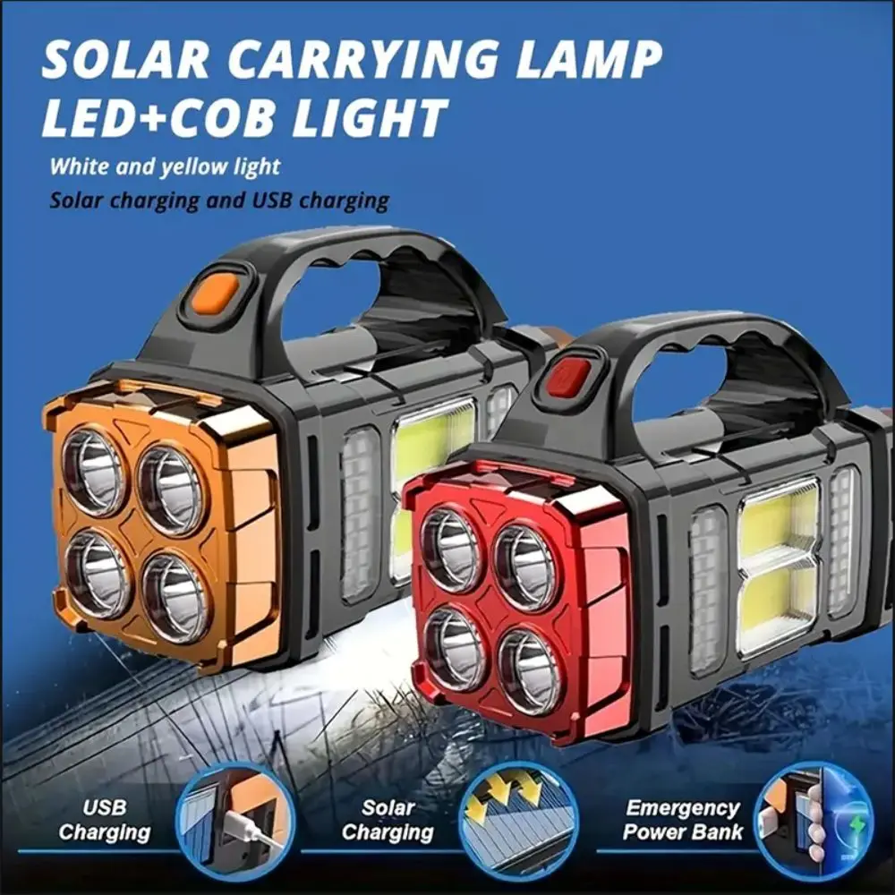 USB/Solar-Powered COB Searchlight High Power Waterproof Solar Emergency Light 4 Gear Dual Light Source Led Flashlight