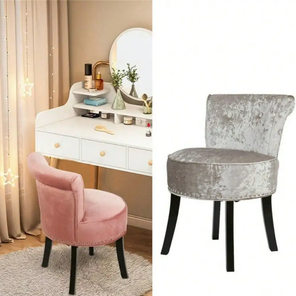 

Soft Velvet Button Vanity Make Up Stool Widen Dressing Table Chair Backrest Seat