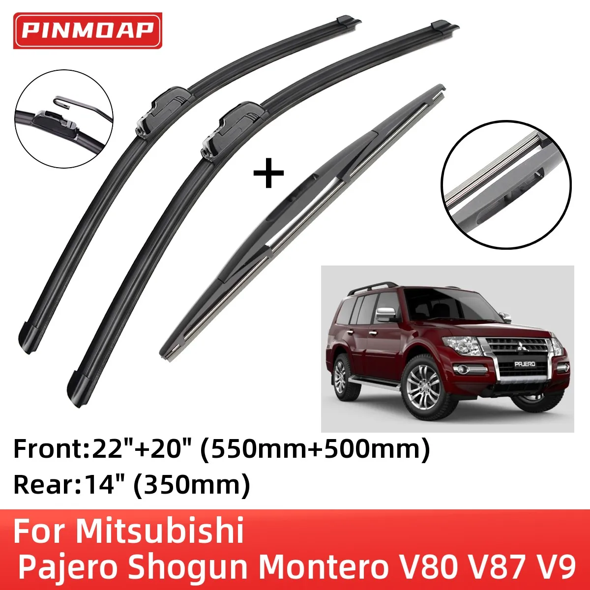 For Mitsubishi Pajero Shogun Montero V80 V87 V93 V97 2007-2020 Front Rear Wiper Blades Brushes Cutter Accessories J Hook 2008