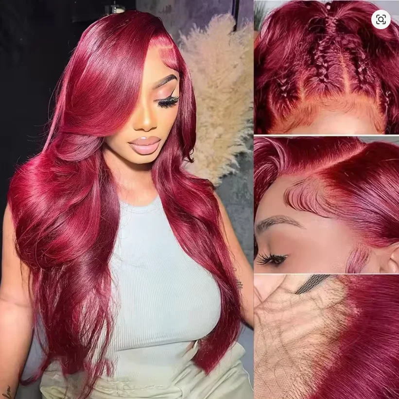

Human Hair Burgundy 13x4 HD Lace Frontal Wigs 99J Body Wave HD Loose Water 13x4 Lace Front Brazilian 16-32 inch Wine Red
