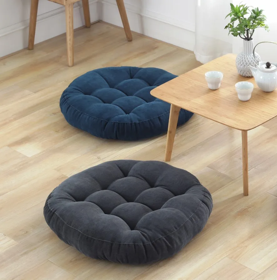 Grey Big Round Floor Seat Pillows Cushions Pouf Tufted Corduroy Tatami Pillow Reading Cushion Pad Casual Seating for Adults Kids