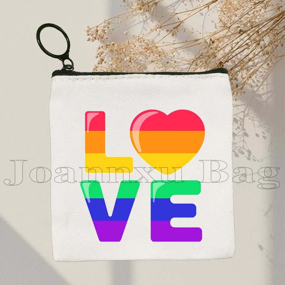 EQUALITY Arco-íris coração orgulho gay lgbtqia presentes bonitos bolsa de moedas de lona bolsa pequena praça chave sacos de cartão de armazenamento carteira bolsa com zíper