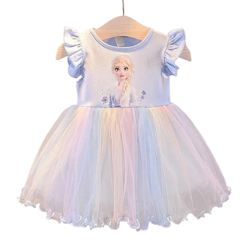 

Summer 2024 New Girls Princess Dress Kids Short Sleeve Clothes Disney Elsa Dress Children Birthday Party Costume Frozen 2-9Y