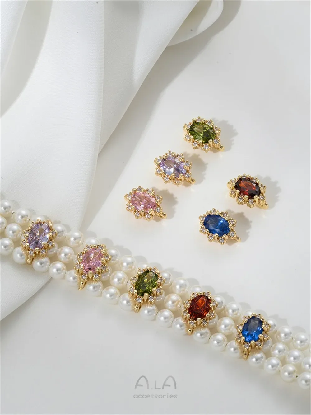 Circonio de color ovalado con incrustaciones de oro de 14K, doble fila, cuentas separadas de tres filas, accesorios hechos a mano, pulsera, Material de joyería