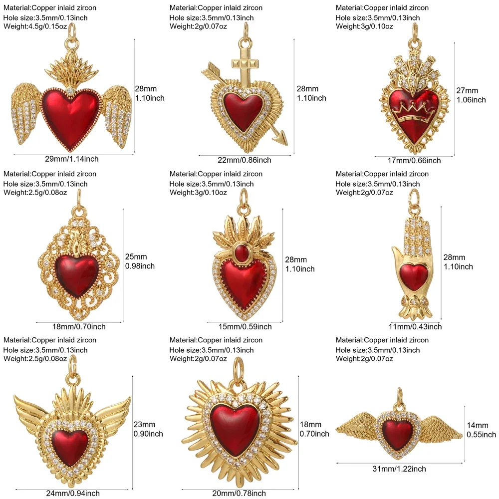 Cute Red Heart Wings Charming Gold Color Charms for Jewelry Making DIY Wearing Women's High Quality Necklace Bracelet Resin Pend