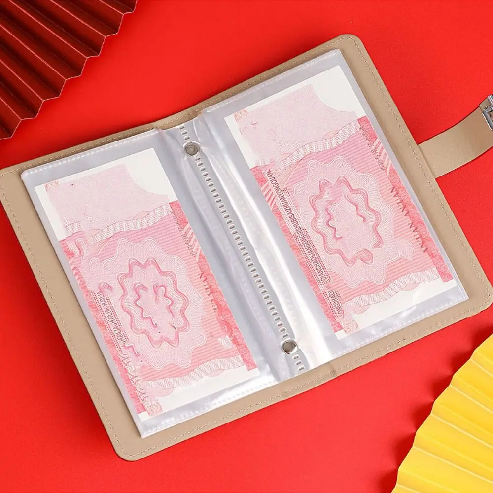 PU Leather Saving Money Binder Refillable Portable Cash Budget Binder Storage Wallet Handbook Account Book Stainless Ring Binder