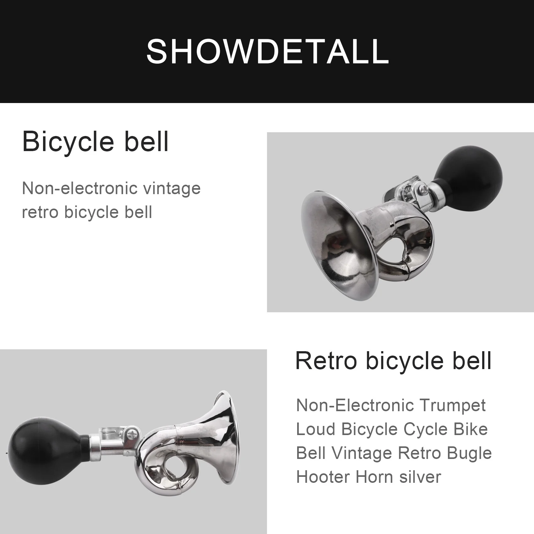 CYGJ-Non-Electronic Trumpet Loud Bicycle Cycle Bike Bell Vintage Retro Bugle Hooter Horn Silver - view 2