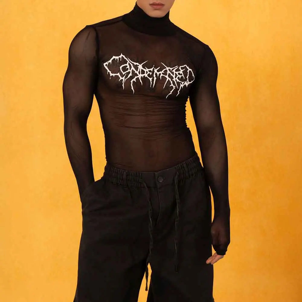 

Summer New Men's Hollow Mesh Perspective Long-Sleeved T-Shirt American Retro Fashion Trend Street Slim L Niche Men's Tops 2025