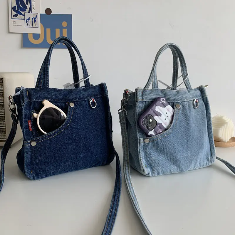 Tas Denim Tas Wanita Tas Bahu Lembut Kasual Kanvas Dompet Tas Tangan Gaya Jalanan Tas Anak Perempuan