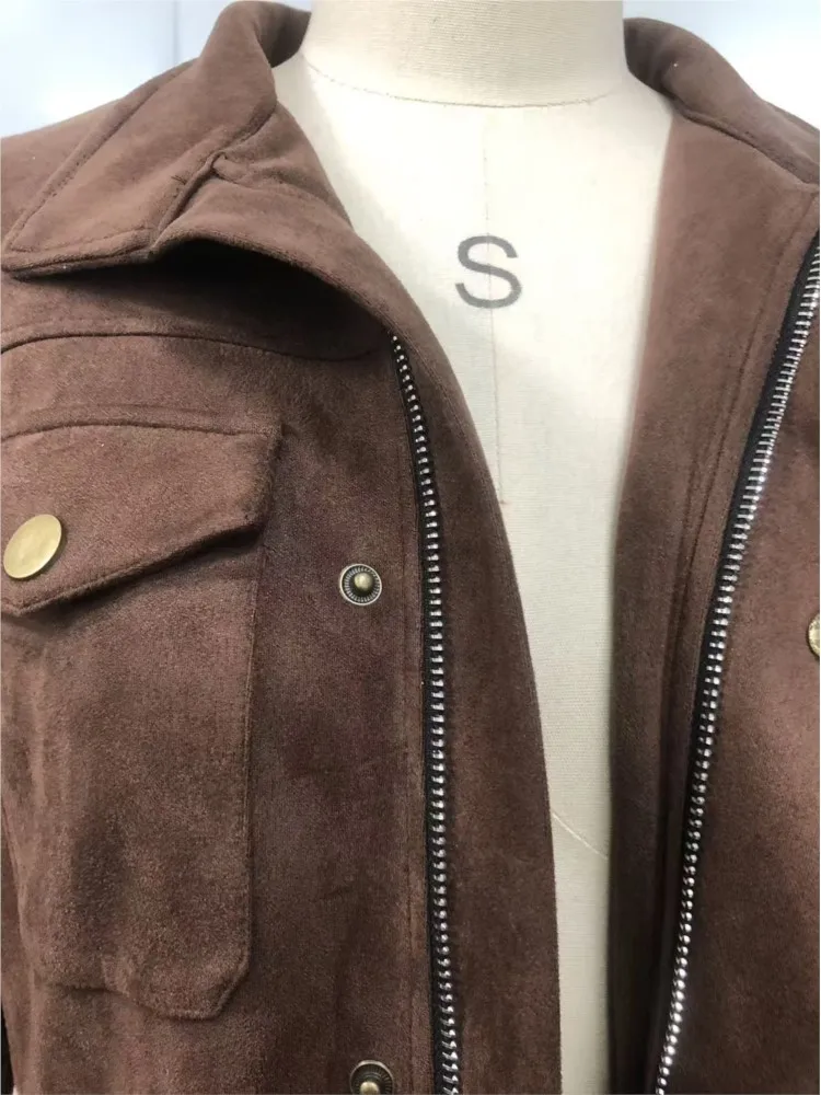 إمرأة جديد خمر الجلد المدبوغ التلبيب طوق واحدة الصدر ميدي طول سترة معطف 2025 الخريف الشتاء موضة خندق نمط ملابس خارجية #5