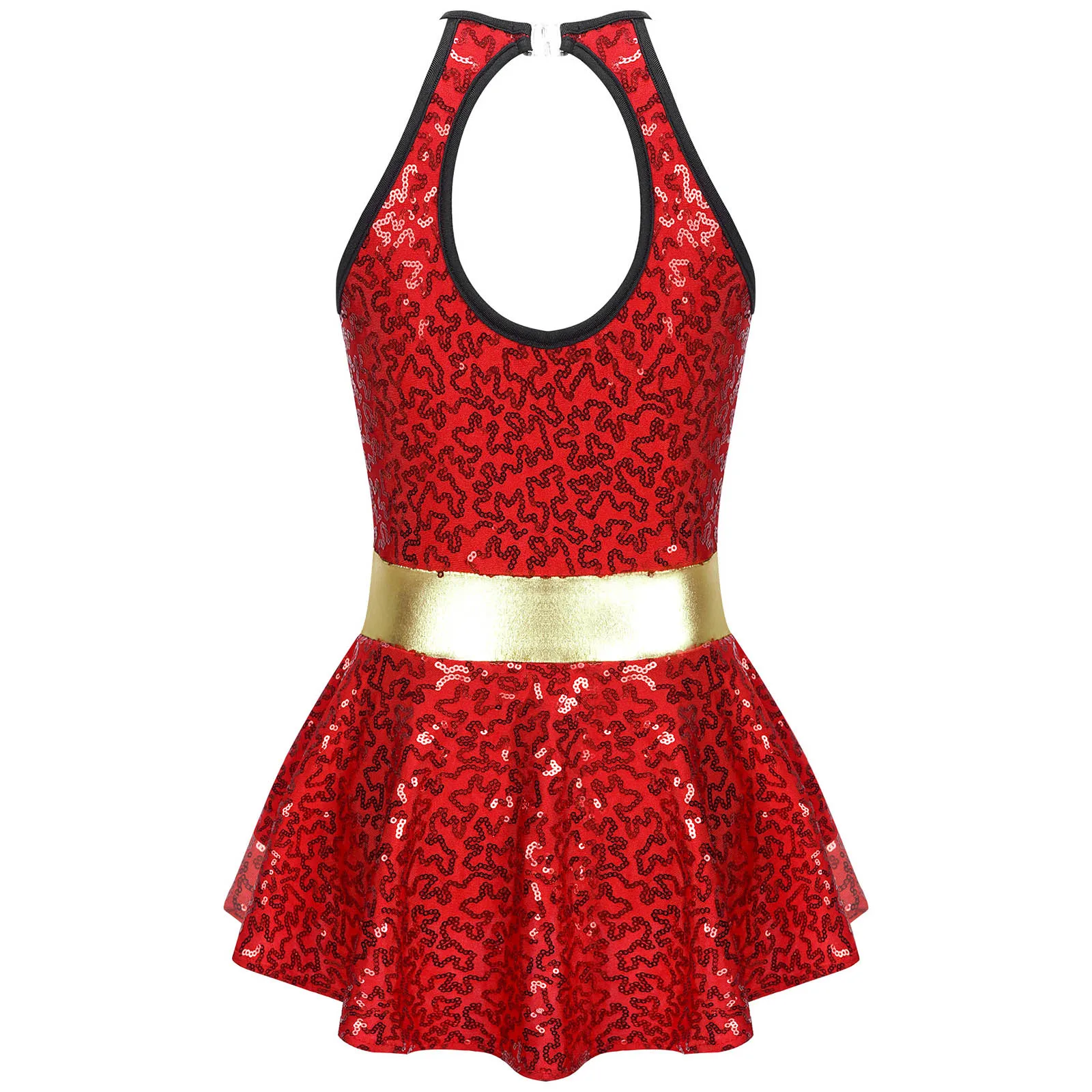 Kids Christmas Jumpsuit Dress Up Sequins Metallic Patchwork Gymnastic Leotard for Xmas Party Carniaval Stage Performance Costume