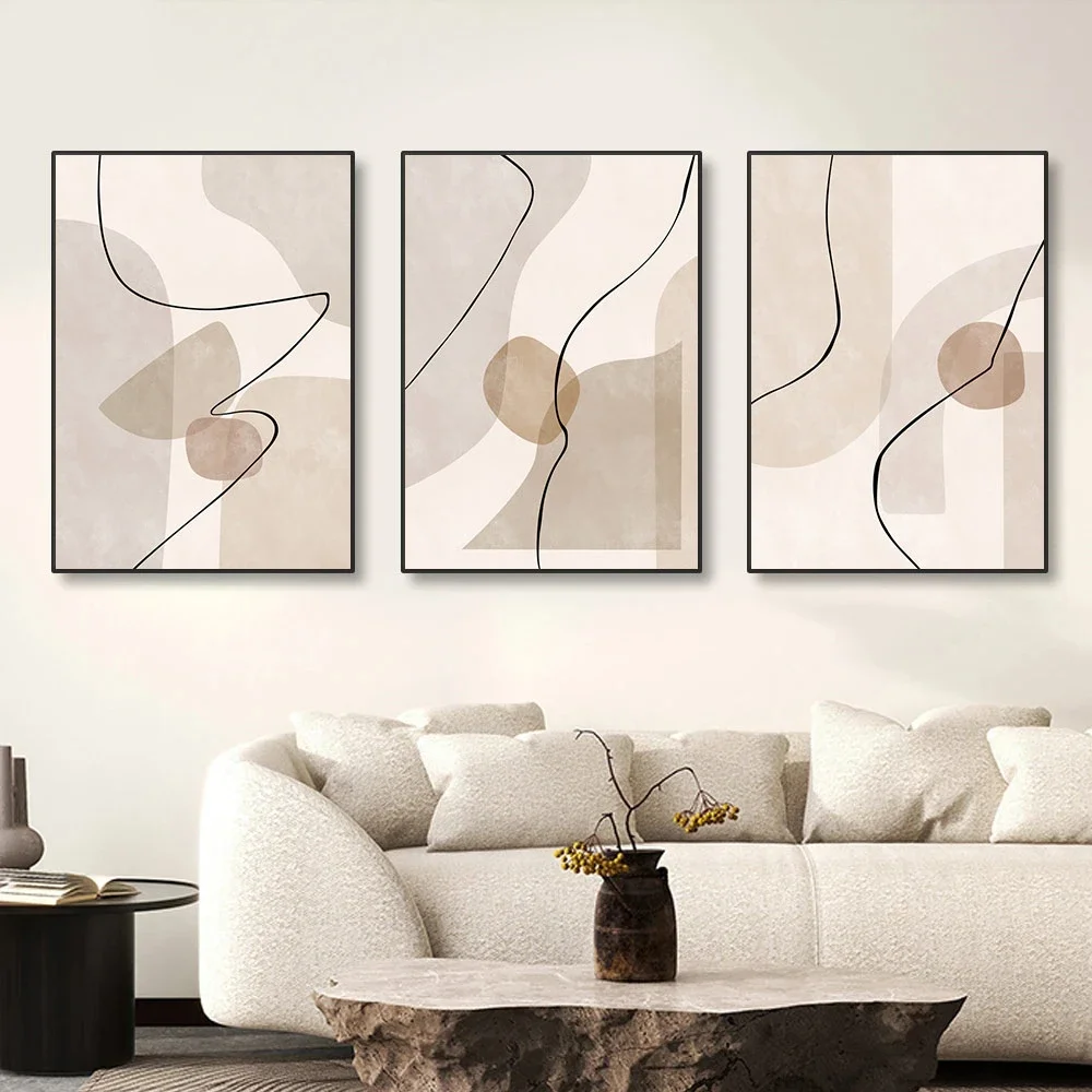 

Boho Beige Geometry Abstract Line Wall Art Canvas Print Minimalist Bohemia Poster Modern Wall Painting Picture Living Room Decor