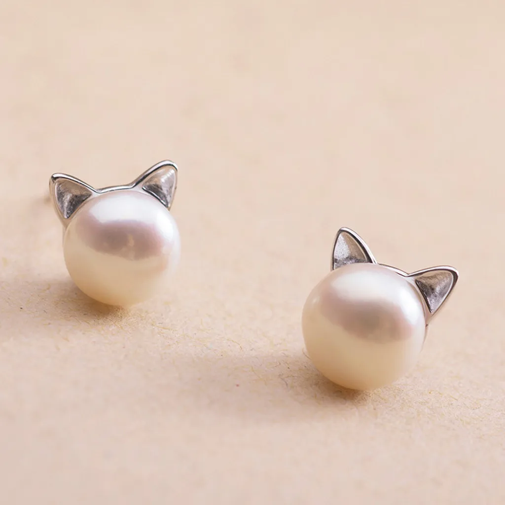 Fashion Earrings Jewelry Silver Color Small Pearl Cat Stud Earrings for Women Girls Summer Daisy Flower Earring Pendientes