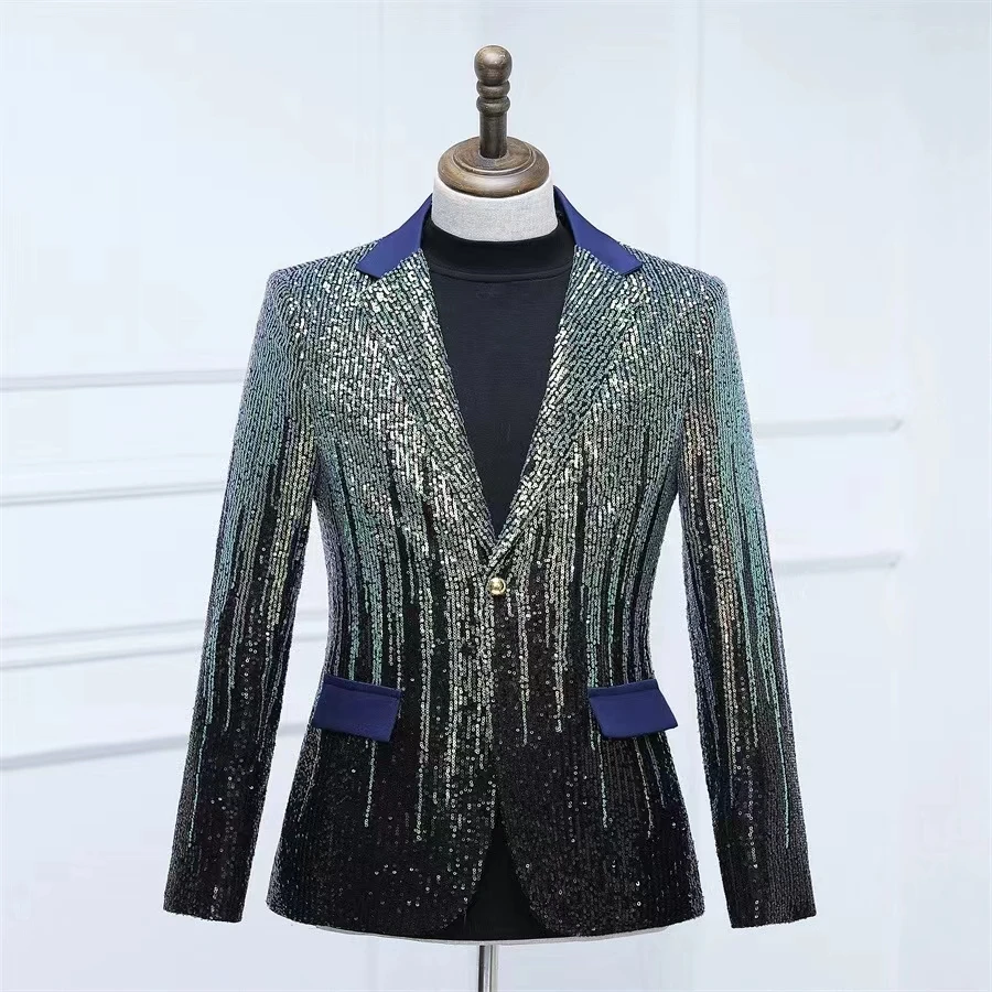 

New Men's Black Gold Gradient Sequin Casual Jacket Male Singer Stage Performance Clothing Runway Show Banquet Hosting Costume