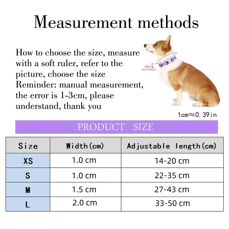 조절 가능한 나일론 강아지 새끼 고양이 목걸이, 튼튼하고 튼튼한 목 밴드, 소형 및 중형 개 및 고양이에 적합