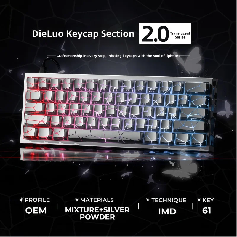 

Колпачки для клавиш на тему бабочки XVX, металлическая текстура, OEM, высокий узор бабочки, боковая гравировка, туман через технологии Imd, отверстие для крестовой оси