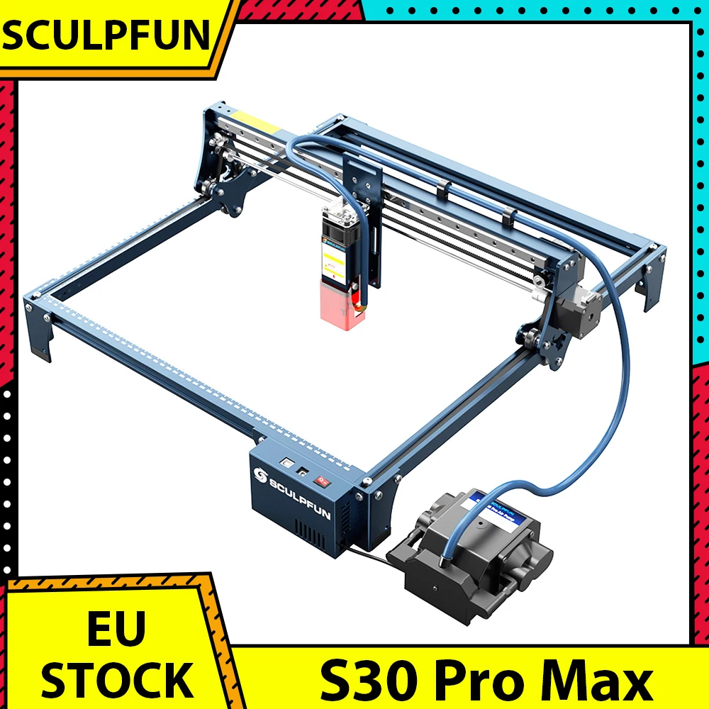 SCULPFUN S30 Pro Max 20W Laser Engraver Cutter, Automatic Air-assist, Laser Focus, 32-bit Motherboard, Replaceable Lens