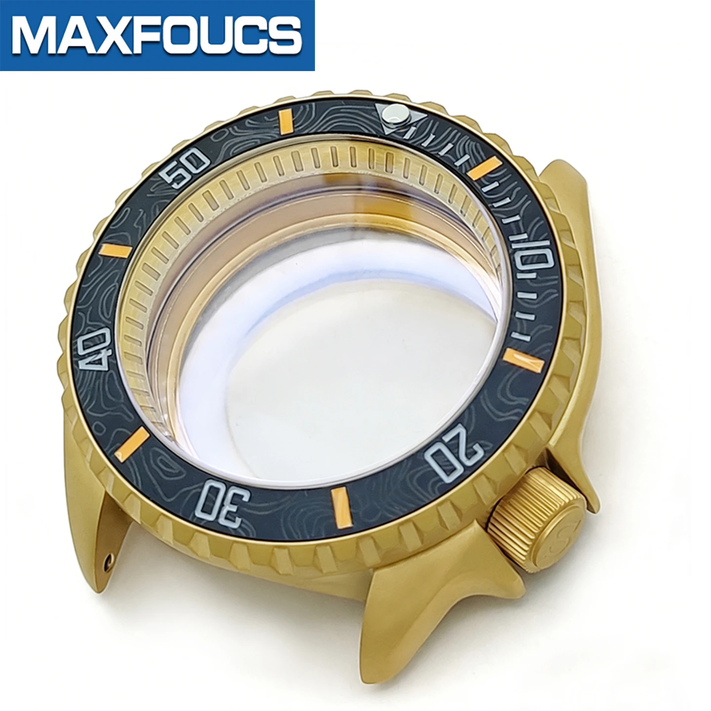 Mattes 3.8 SKX Gold-Uhrengehäuse mit Krone bei 4 Uhr, Edelstahl-Finish, MOD NH36 Lünetteneinsatz, Saphirglas, kundenspezifische Teile – Detail 10