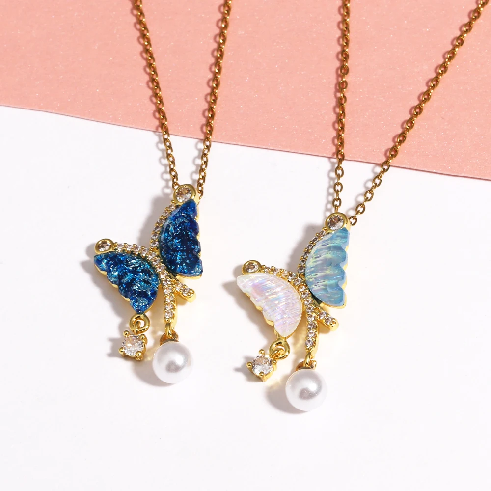 الفاخرة الزركون عقد بحلية متدلية على شكل فراشة قلادة الفولاذ المقاوم للصدأ الحيوان المختنق مجوهرات للنساء الفتيات حفلة هدية دروبشيبينغ CSV #4