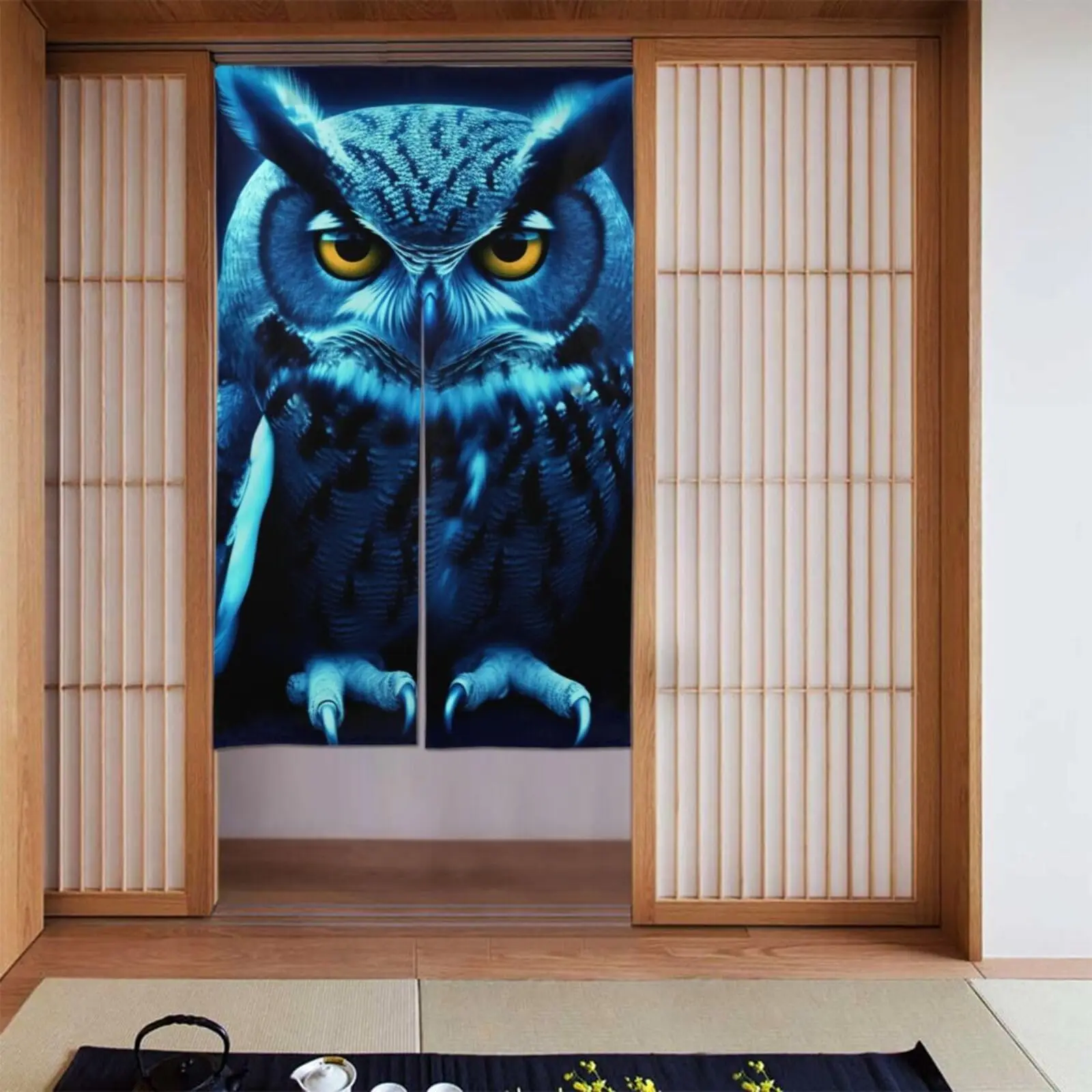 Cartoon Owl Cherry Blossom Door Curtain Moon Night Noren Doorway Curtains for Home Decor Kitchen Partition Split Half-curtain