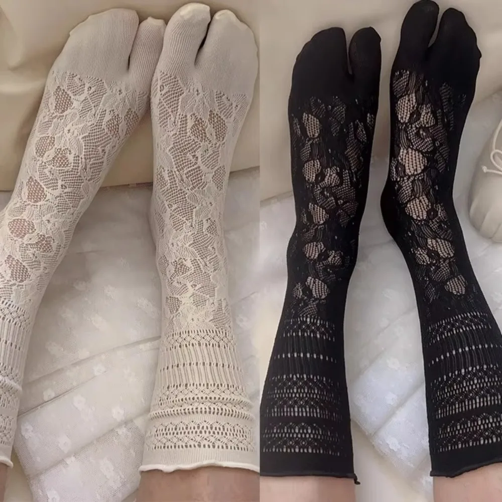 1Pairs جديد الجوف خارج شبكة سبليت تو الجوارب الدانتيل القطن اثنين من الأصابع الجوارب رقيقة جدا مريحة تابي سوكس النساء