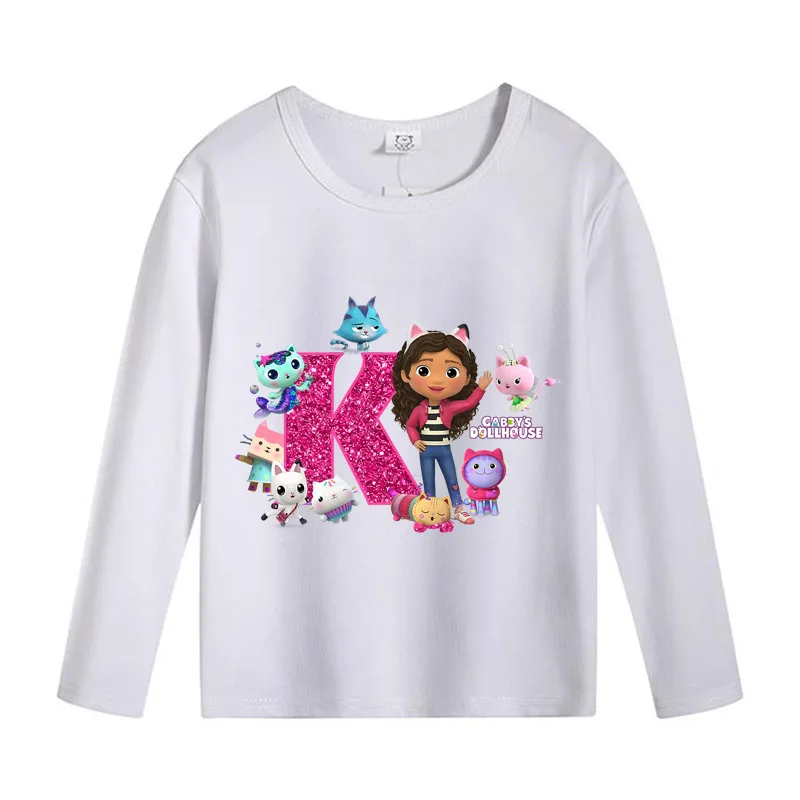 Gabby Poppenhuis Lange Mouwen T-shirts Anime Cartoon Print Brief Tee Herfst Dunne Tops Kinderkleding Hemd Kinderen Kerstcadeau