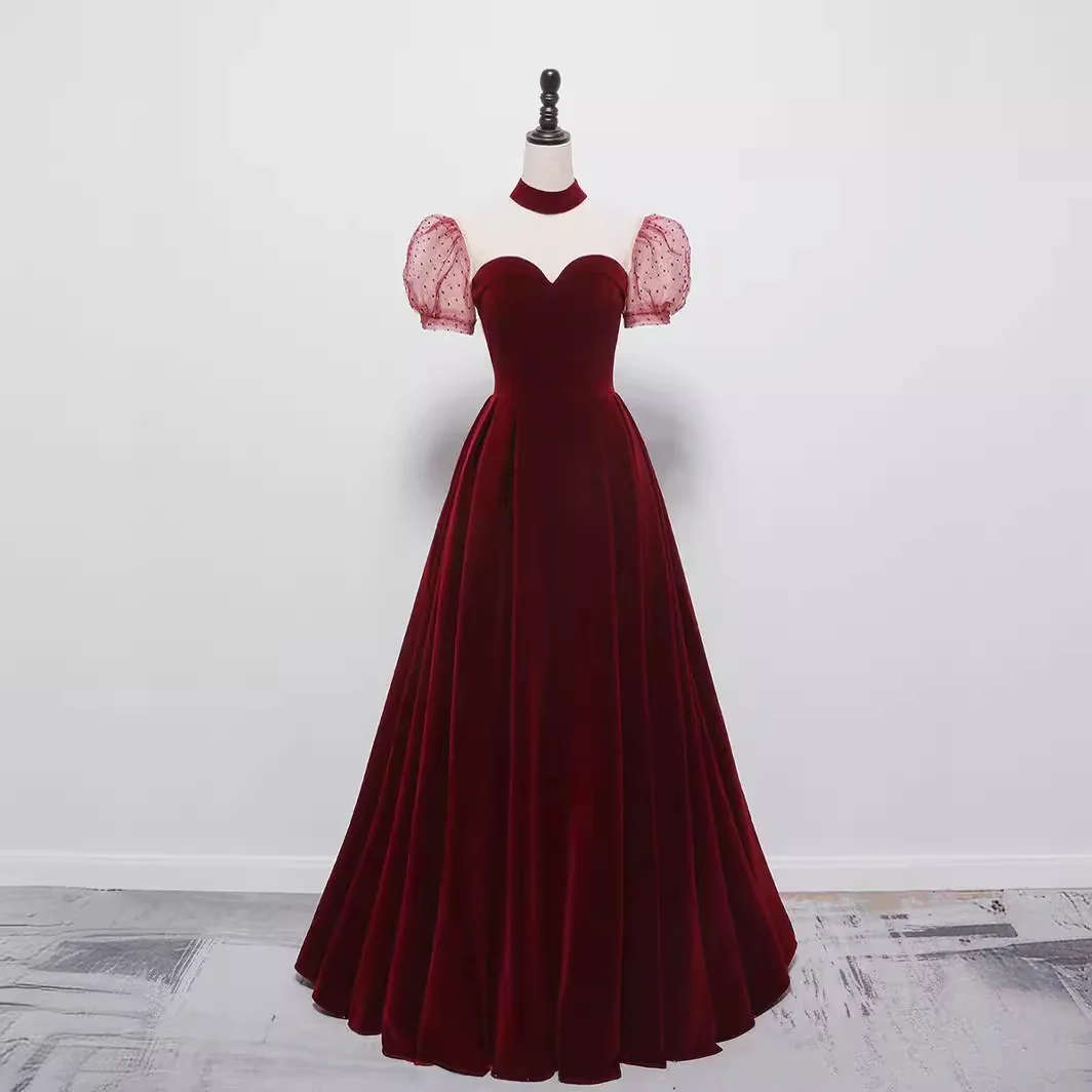 

Burgundy Bride Wedding Toast Banquet Performance Wedding Dress Evening Dress