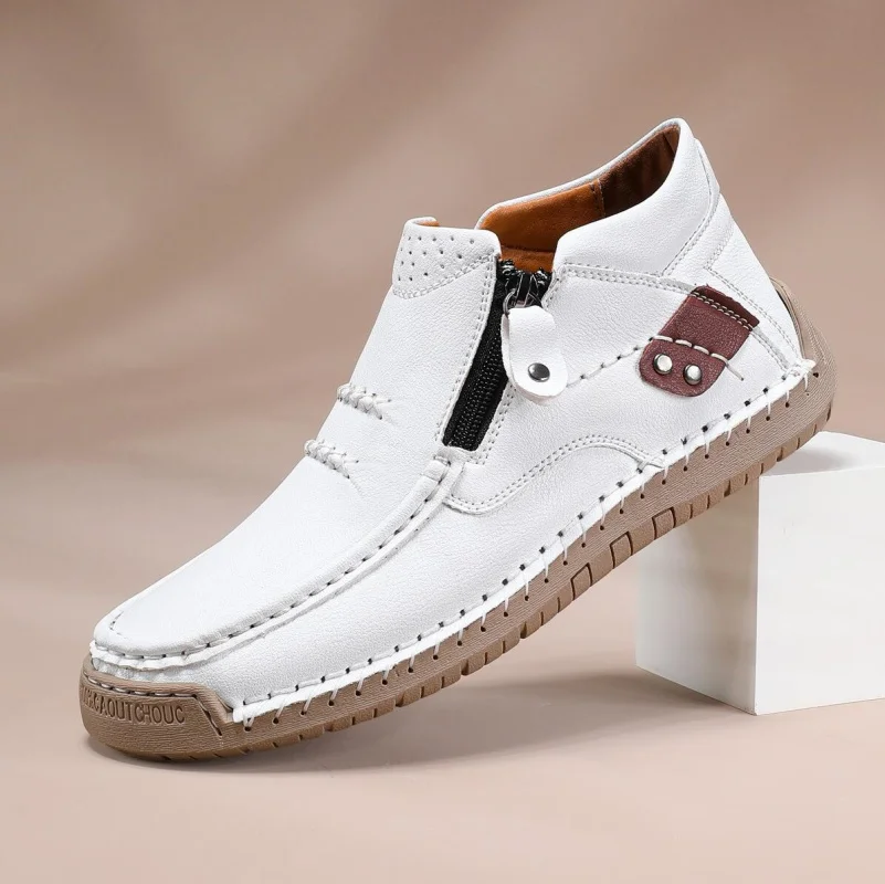 

Classic Handcrafted Leather Men's Shoes Black Casual Slip-On Shoes Breathable Brown Ankle Boots Flat Shoes Men Moccasins 39-46