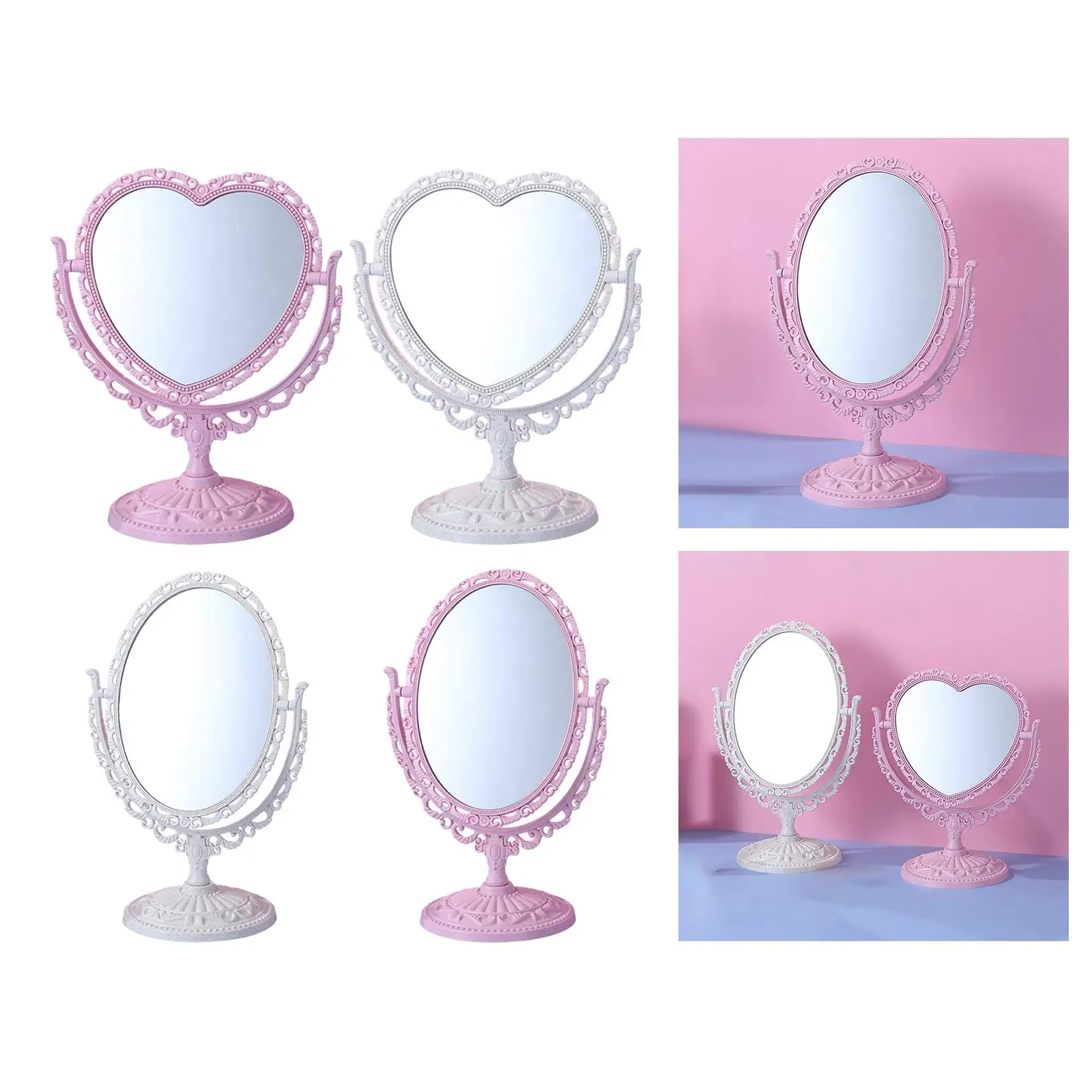 Vintage Desktop Makeup Mirror, Two Sided Swivel Gift Retro Cosmetic Mirror