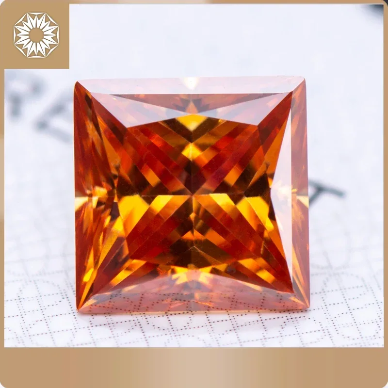 Moissanite Loose Stone Princess Cut Orange Colour Lab Created Diamond Gemstone Pass Diamond Tester with GRA Certificate