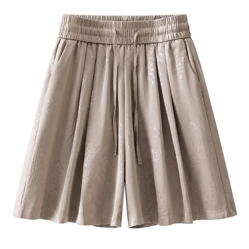 

Women's Chinese Style Jacquard Wide Leg Shorts Elastic Waist Casual Loose Summer Trousers