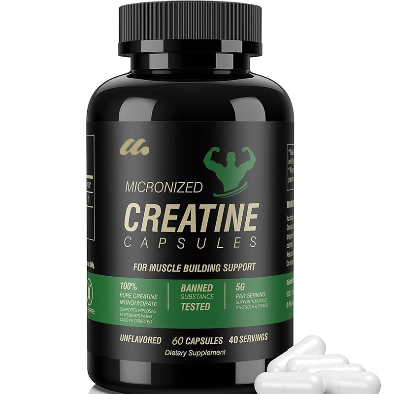 Micropowder creatine monohydrate and creatine capsule supplement, suitable for muscle, strength, energy, and recovery