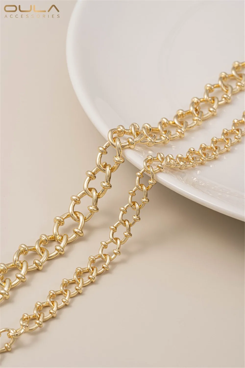 سلسلة QQ الخشنة الرجعية المطلية بالذهب عيار 14 قيراط على الطراز الأوروبي الأمريكي DIY إكسسوار قلادة سوار مصنوع يدويًا