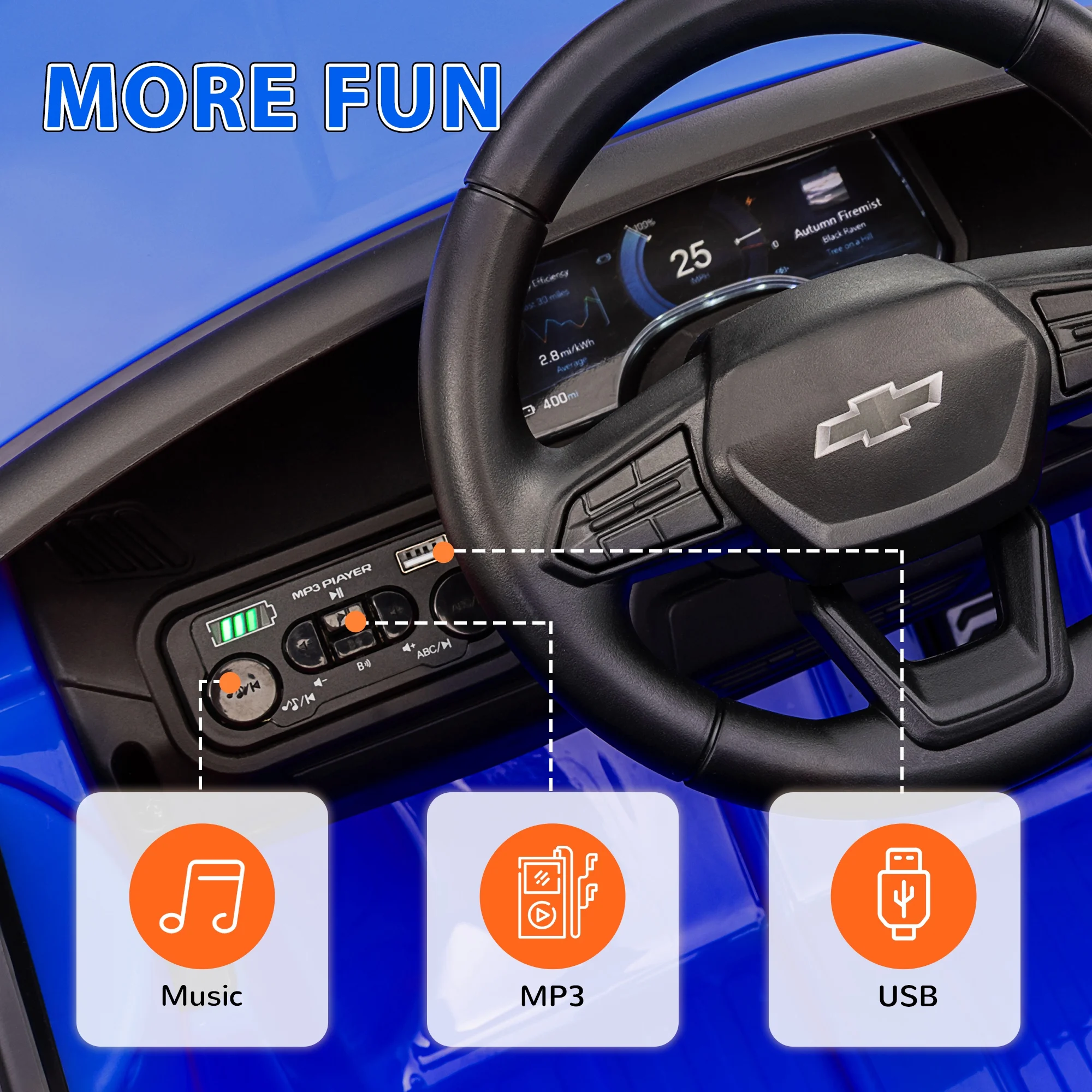 سيارة كهربائية للأطفال مرخصة 12 فولت شيفروليه سيلفرادو Ev Rst، باللون الأزرق