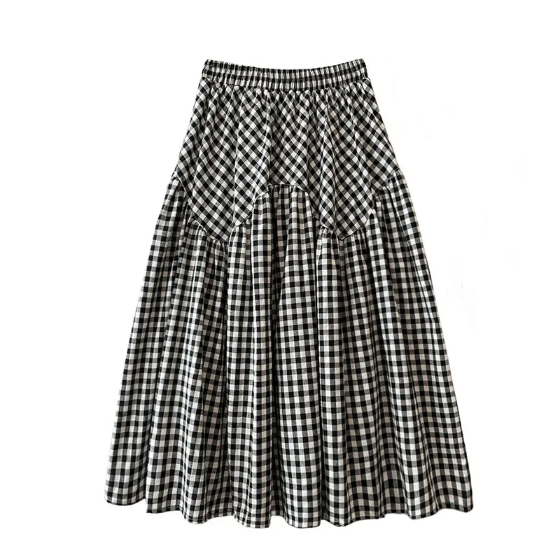 

2025 New Luxury Patchwork Maxi Skirt With Vintage Style Checkered High Waist A line Length Dress