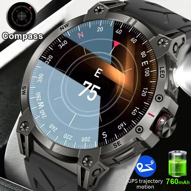 

LIGE Military New Smart Watch Men 760mAh Large Battery LED Flashlight Compass Smartwatch Heart Rate Waterproof Call Smartwatches