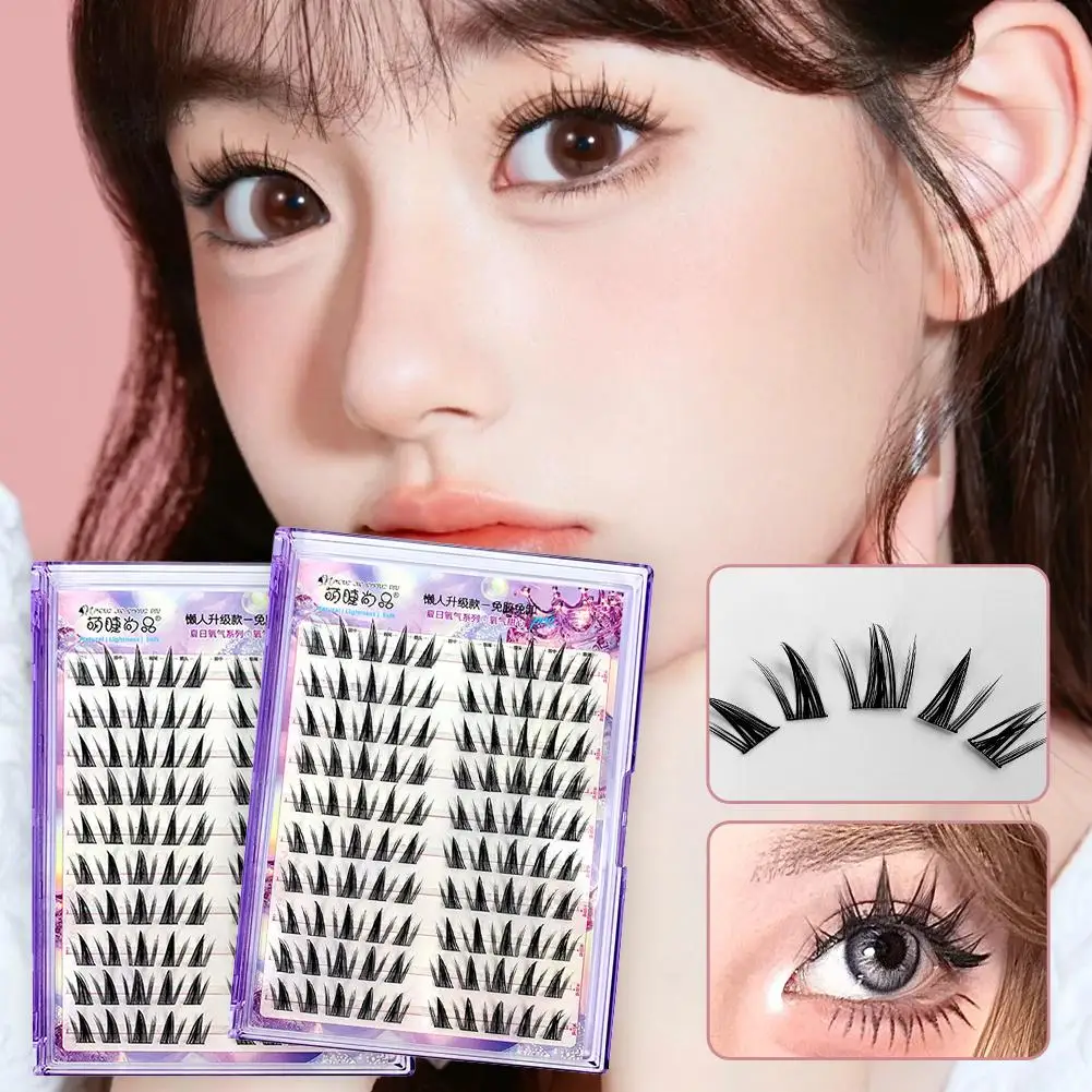 Glue-Free False Eyelashes False Eyelashes 5D Fluffy Application Easy Eye Anime Thick Lash Natural Curling H8V9