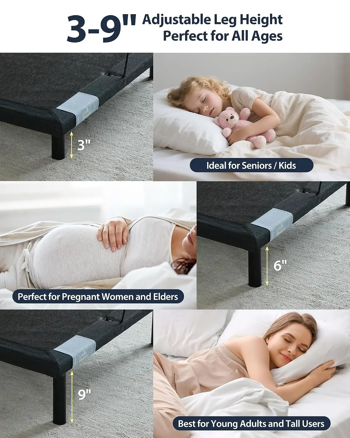 Twin XL Adjustable Bed Frame, Head & Foot Incline, Wireless Remote, Zero Gravity & Anti-Snore Modes, Custom view 4