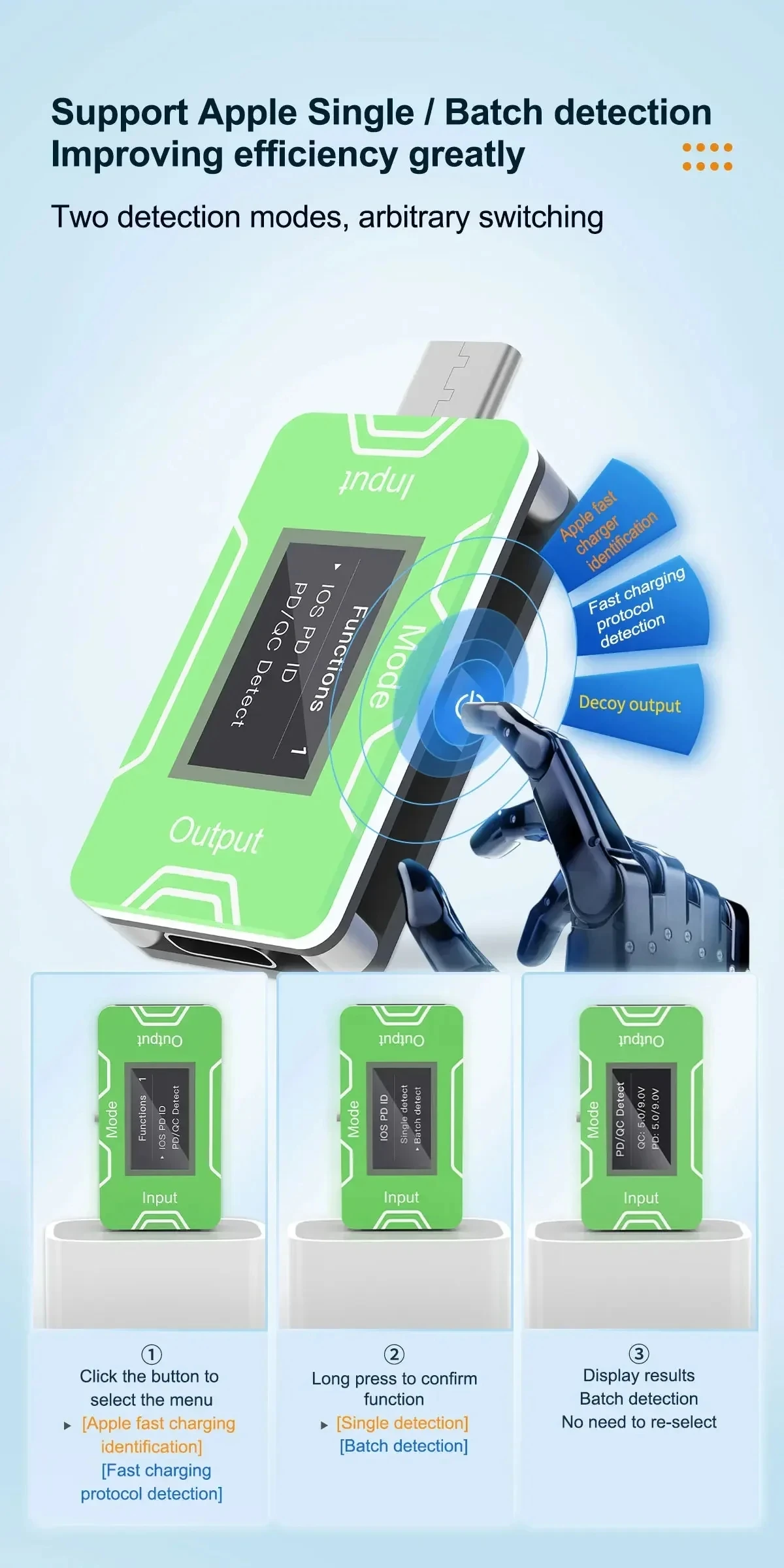 

JCID JC CT02 PD Детектор зарядного устройства Быстрый тестер USB-C Тест напряжения Ток Мощность HD OLED-экран Тестер мониторинга в реальном времени