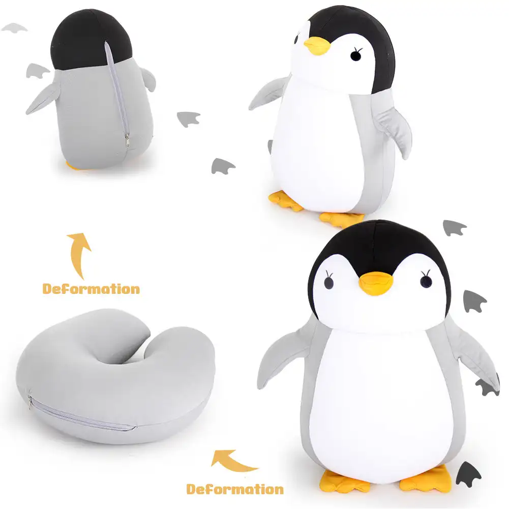 

2 in 1 Deformable U-shape Travel Pillows Adult/Kids Kawaii Penguins Cat Animal Shape Baby Traveling Cushion Plush Neck Pillow