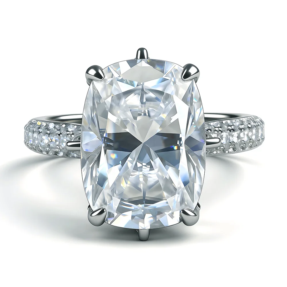 

10CT Large Carat Rectangle Pillow 10x14mm Mozzarella Diamond Ring Women's S925 Sterling Silver Jewelry