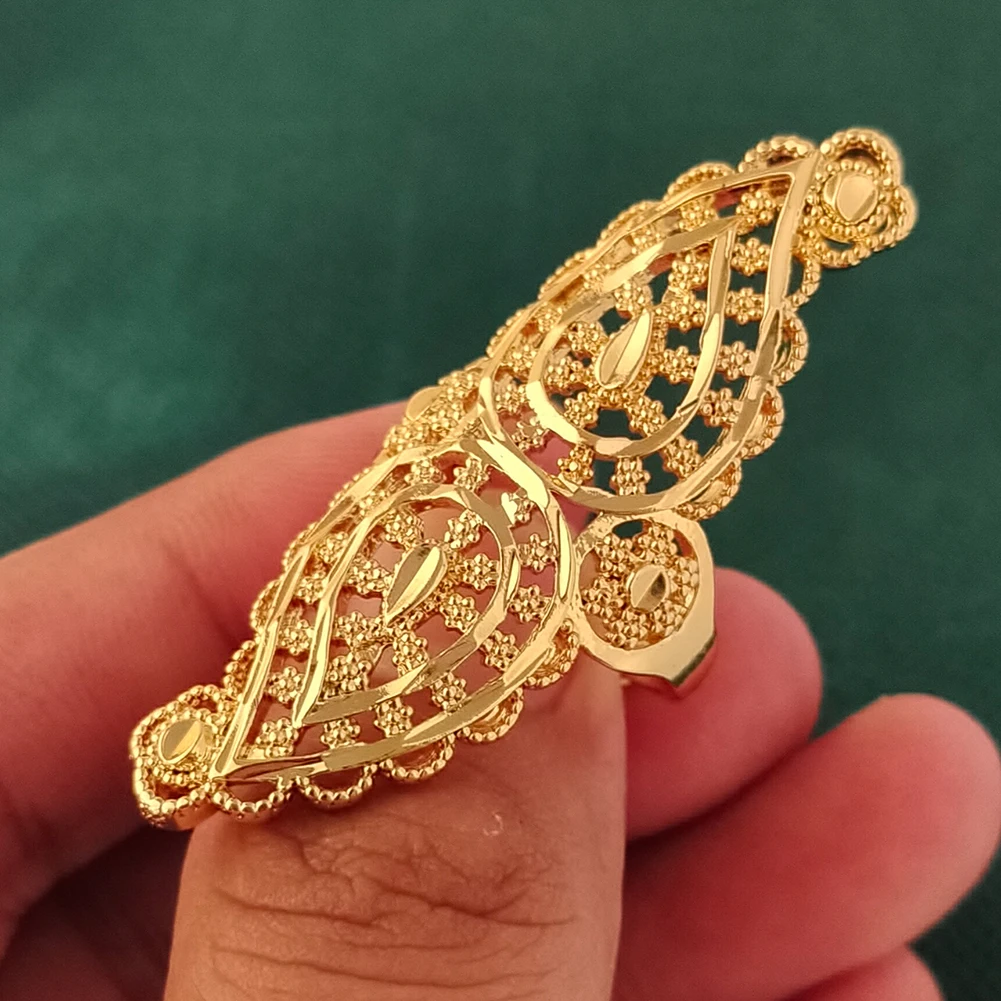 

﻿ Luxury Big Flower Indian Ring Dubai Gold Plated Nigerian Wedding Ethiopian Trendy Rings For Women Party Gift