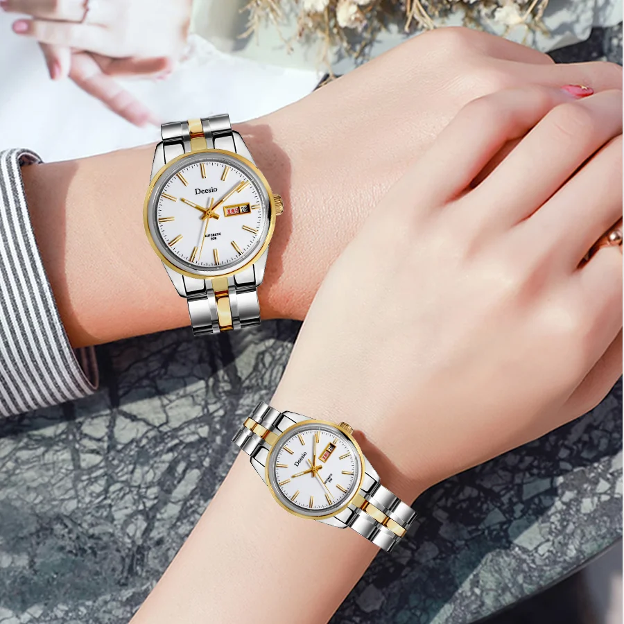 Deesio Brand Automatic Mechanical Wristwatch Sapphire Glass 50M Waterproof Business Couple Watch relojes de pulsera mecánicos