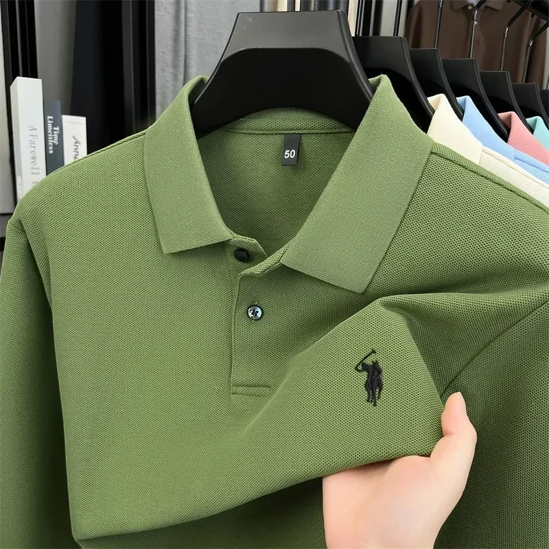 100% reine Baumwolle, hochwertiges Marken-Poloshirt für Herren mit langen Ärmeln, modisches Luxus-Golfshirt mit Stickerei für Herbst und Winter, lässiges T-Shirt. – Detail 4