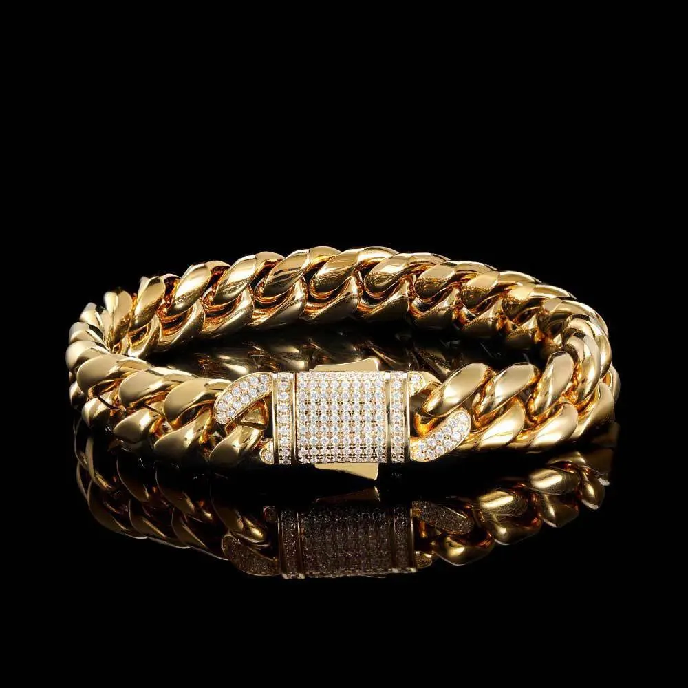 Hip Hop Edelstahl Armband Bling CZ Verschluss Schmuck für Männer Designs Cuban Link Armband Kostenloses individuelles Logo Drop Shipping